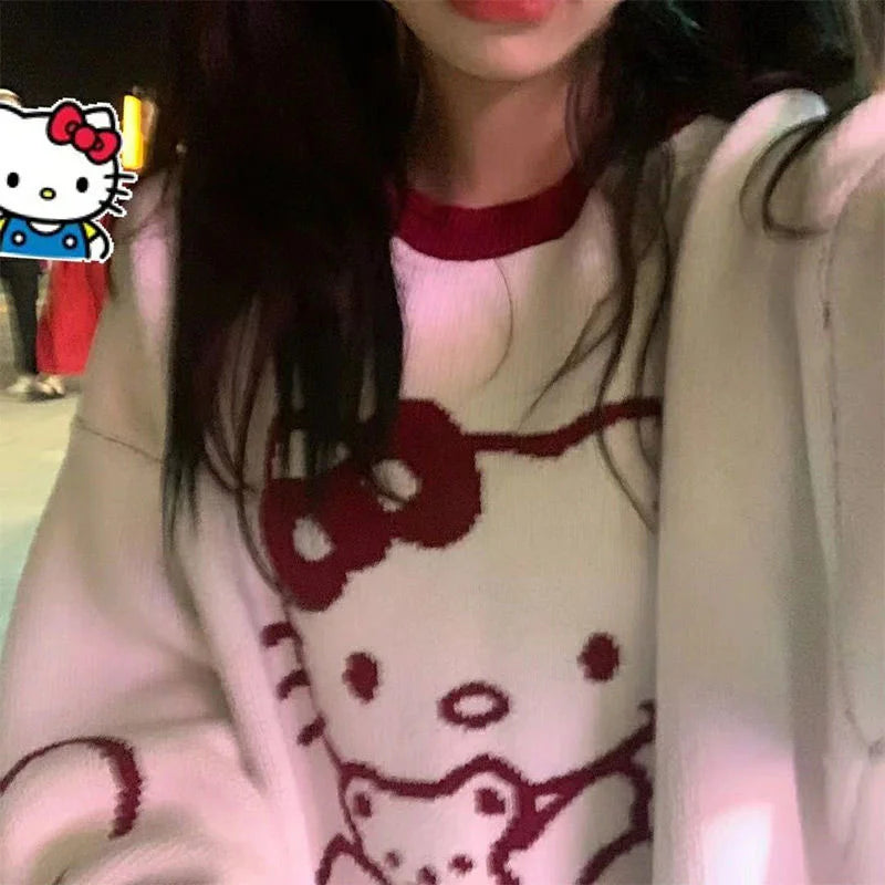 Hello Kitty new crew neck sweater Women knitted matching top Korean autumn winter fashion long sleeve sweater