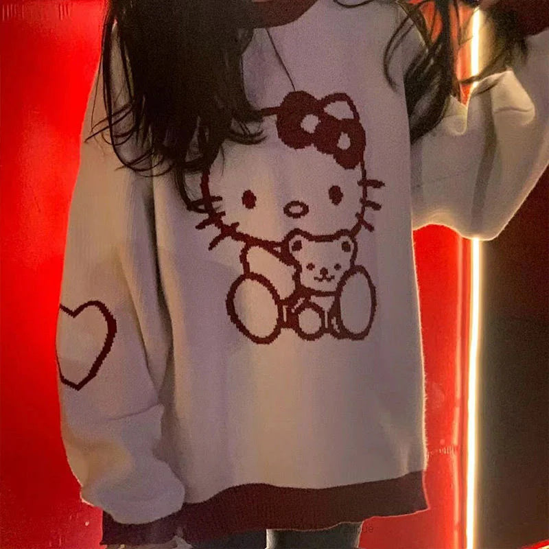 Hello Kitty new crew neck sweater Women knitted matching top Korean autumn winter fashion long sleeve sweater