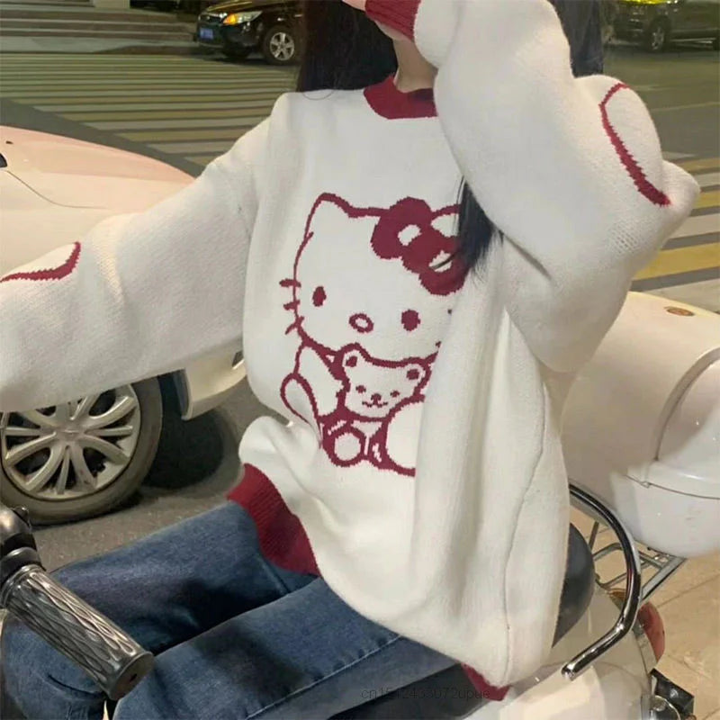 Hello Kitty new crew neck sweater Women knitted matching top Korean autumn winter fashion long sleeve sweater