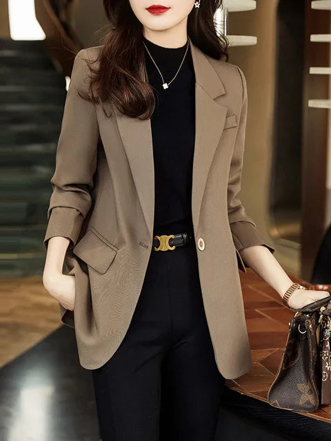 Korean Style Brown Suit Jacket for Women Blazer Spring Autumn Temperament Fashion Casual Coffee Blazer Woman Jacket