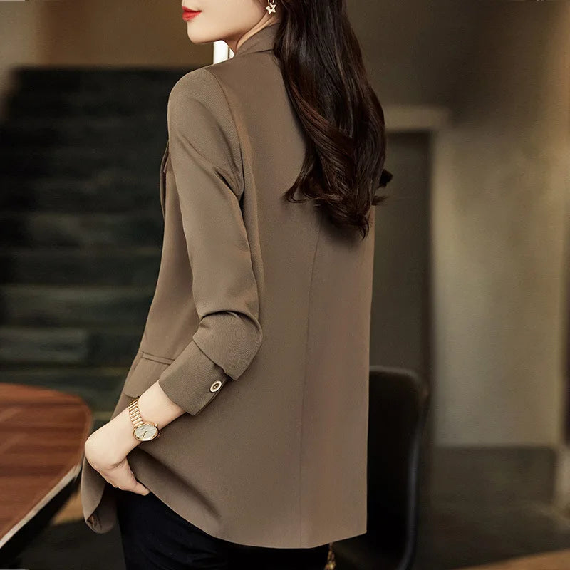 Korean Style Brown Suit Jacket for Women Blazer Spring Autumn Temperament Fashion Casual Coffee Blazer Woman Jacket