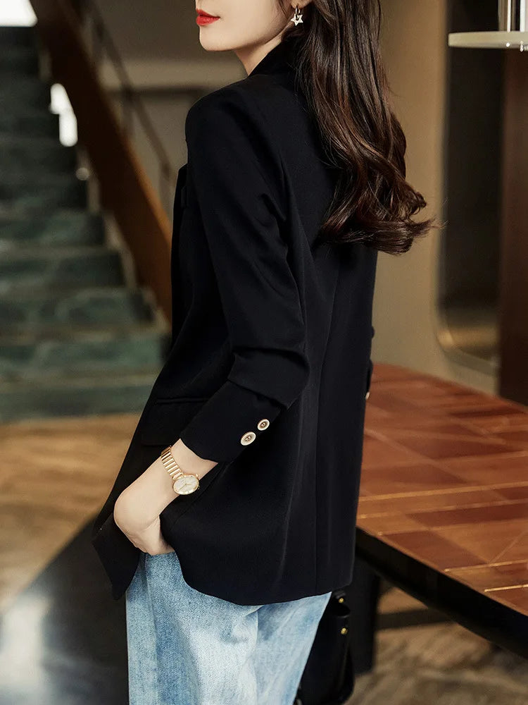 Korean Style Brown Suit Jacket for Women Blazer Spring Autumn Temperament Fashion Casual Coffee Blazer Woman Jacket