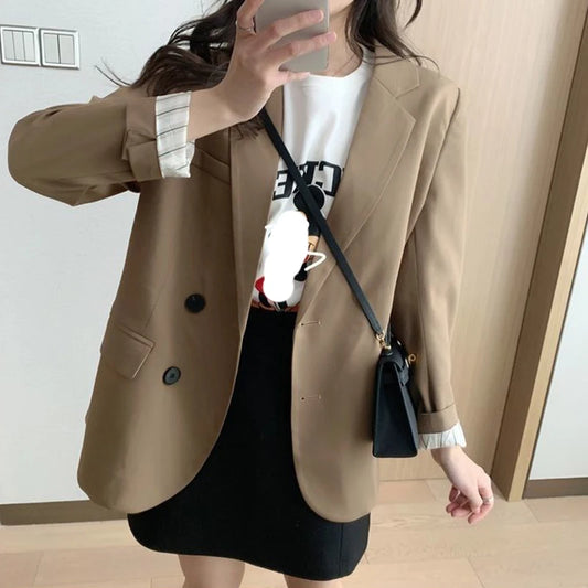 Lucyever 2022 Autumn Blazers Coats Women Korean Style Notched Single Breasted Outwear Ladies Basic Long Sleeve Office Blazer