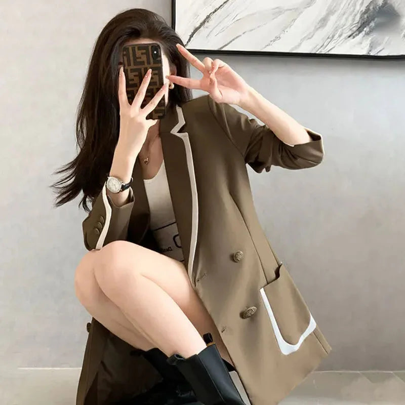 Lucyever 2023 New Blazers Coat Women Casual Loose All-Match Long Sleeve Jacket Female Korean Fashion Double-Breasted Blazer Lady