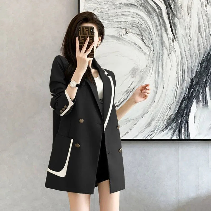 Lucyever 2023 New Blazers Coat Women Casual Loose All-Match Long Sleeve Jacket Female Korean Fashion Double-Breasted Blazer Lady