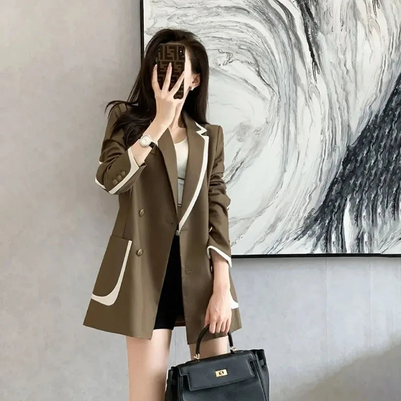 Lucyever 2023 New Blazers Coat Women Casual Loose All-Match Long Sleeve Jacket Female Korean Fashion Double-Breasted Blazer Lady