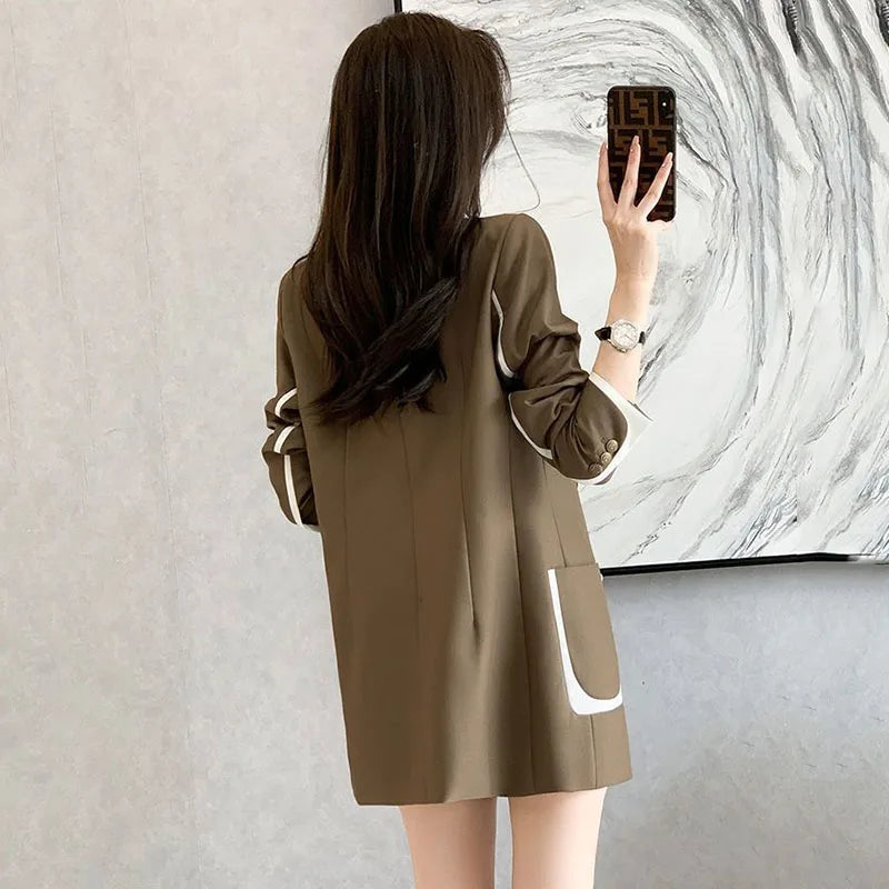 Lucyever 2023 New Blazers Coat Women Casual Loose All-Match Long Sleeve Jacket Female Korean Fashion Double-Breasted Blazer Lady