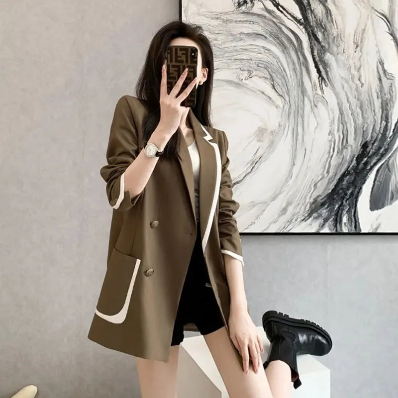 Lucyever 2023 New Blazers Coat Women Casual Loose All-Match Long Sleeve Jacket Female Korean Fashion Double-Breasted Blazer Lady