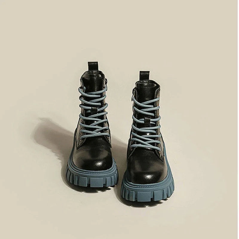 Martens Boots Short Mid Calf Black Blue Women 2024 Autumn Winter Platform British Style Rock Ladies Shoes Designer Rubber botas