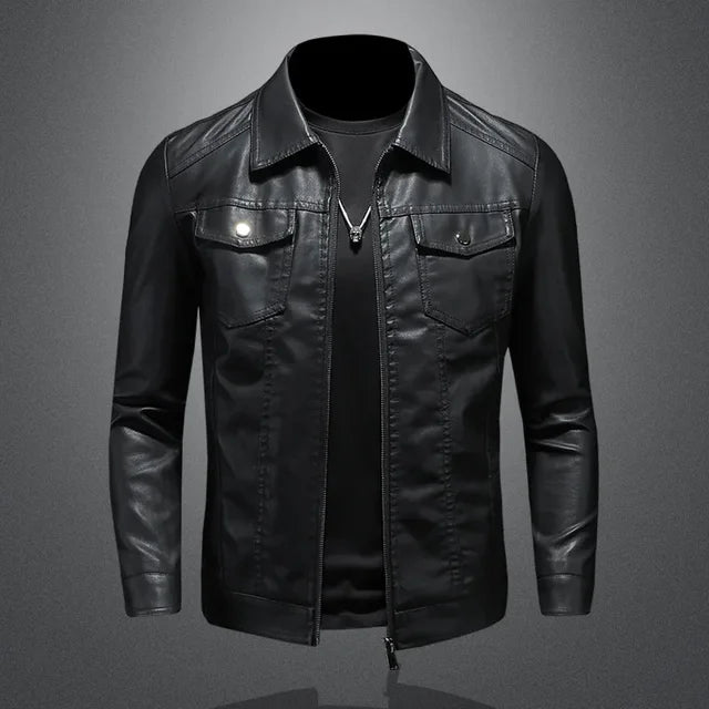 Men's Leather Jacket 2023 New Korean Version Slimming Trend Plush and Thickened Motorcycle Jacket Leather Jackets