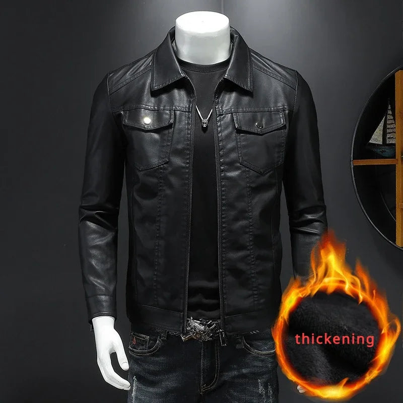 Men's Leather Jacket 2023 New Korean Version Slimming Trend Plush and Thickened Motorcycle Jacket Leather Jackets