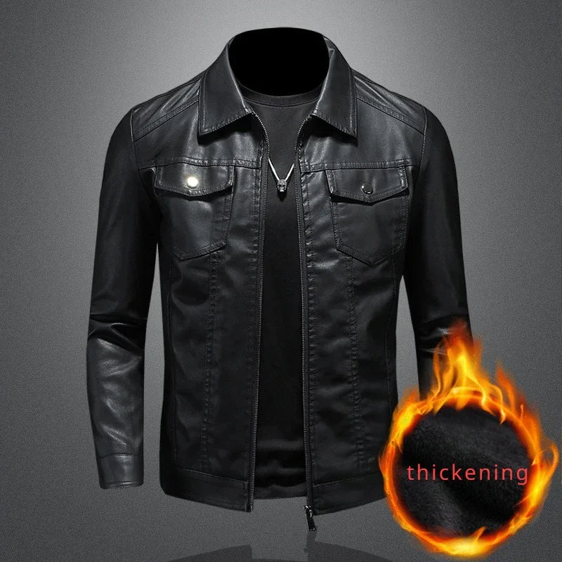 Men's Leather Jacket 2023 New Korean Version Slimming Trend Plush and Thickened Motorcycle Jacket Leather Jackets