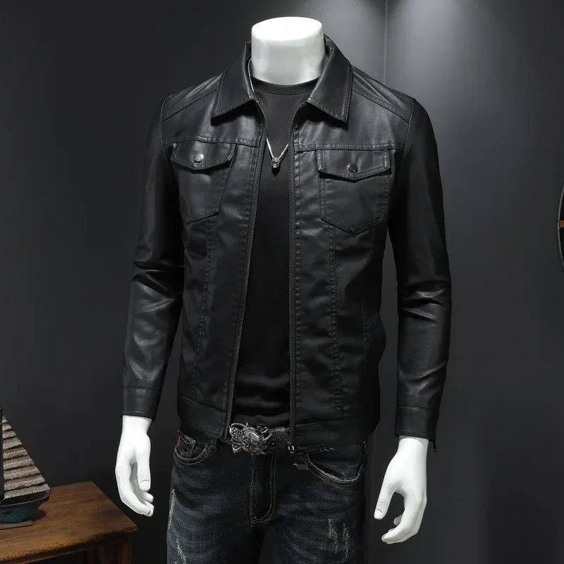 Men's Leather Jacket 2023 New Korean Version Slimming Trend Plush and Thickened Motorcycle Jacket Leather Jackets