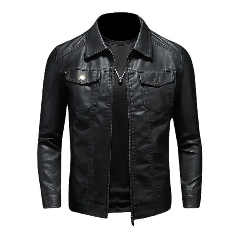 Men's Leather Jacket 2023 New Korean Version Slimming Trend Plush and Thickened Motorcycle Jacket Leather Jackets