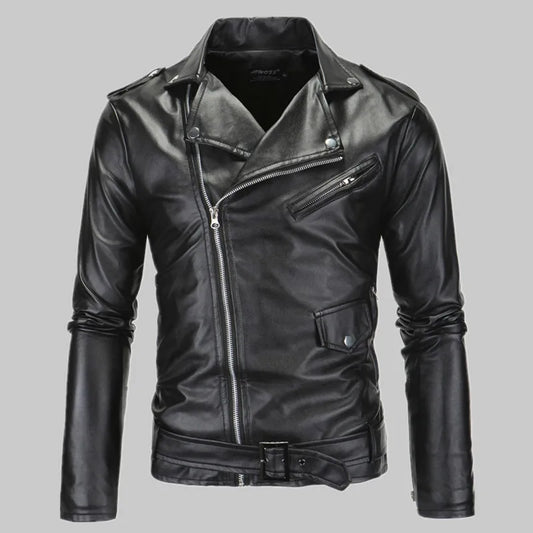 Mens Leather Jackets 2023 New White Black Casual Lapel Slim Fit Diagonal Zipper Motorcycle PU Leather Jacket Coat Mens Clothing