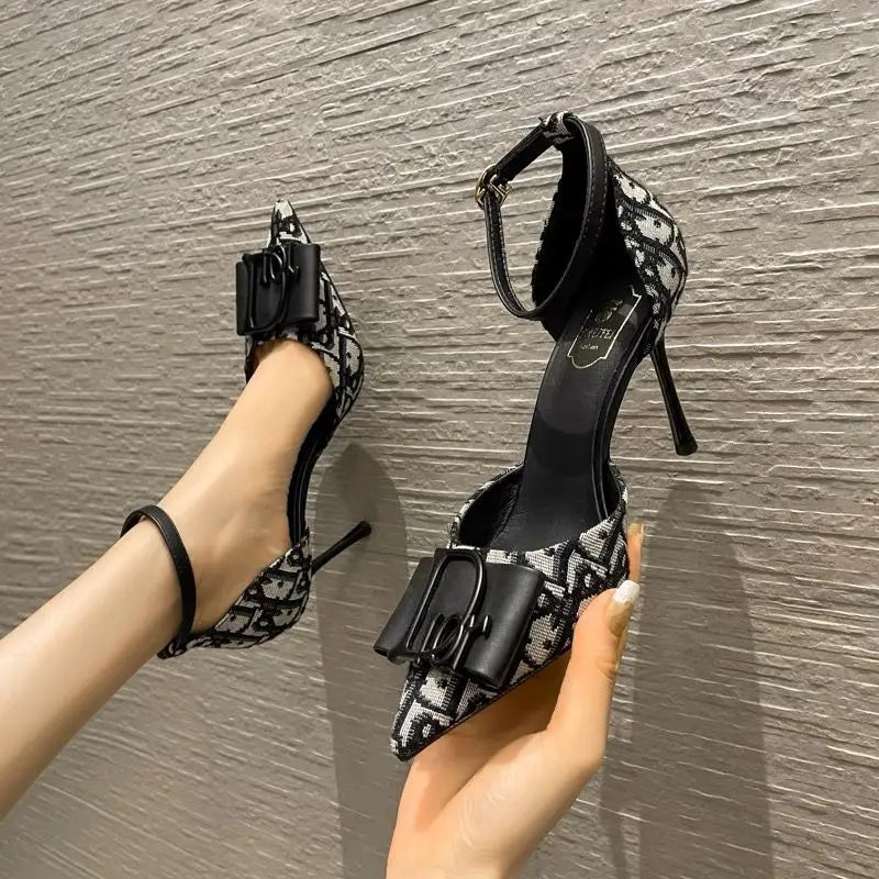 New Korean Fashion Pointed Toe Pumps Women Luxury Elegant High Heels Shoes Plaid Design Chic Evening Party Thin Heels Pumps