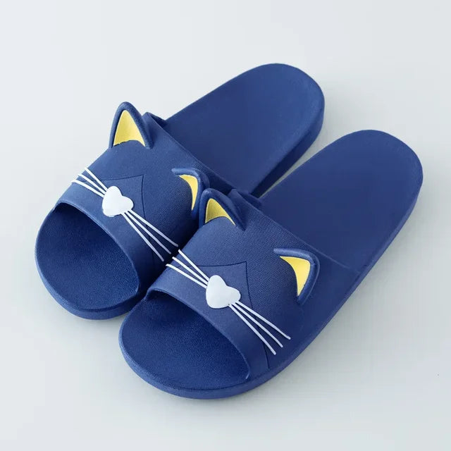 New Summer Slippers Women Home Shoes Sandals Cartoon Cats Flip Flops Men Couple's Soft Sole Bathroom Slippers Zapatillas