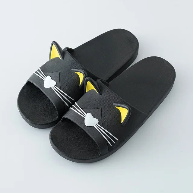 New Summer Slippers Women Home Shoes Sandals Cartoon Cats Flip Flops Men Couple's Soft Sole Bathroom Slippers Zapatillas