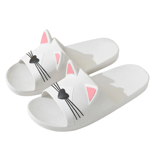 New Summer Slippers Women Home Shoes Sandals Cartoon Cats Flip Flops Men Couple's Soft Sole Bathroom Slippers Zapatillas