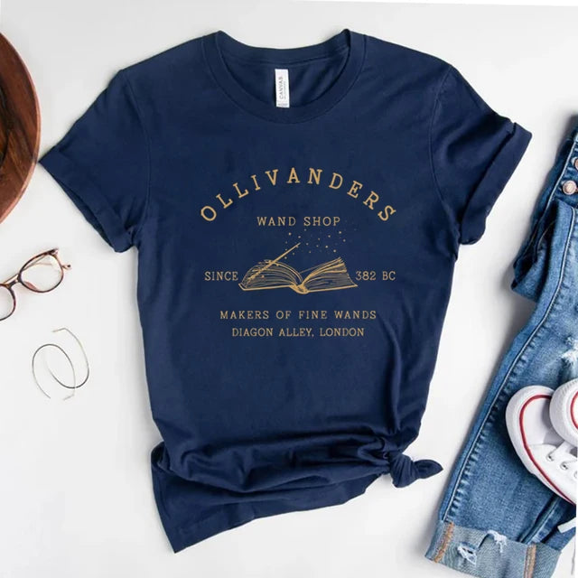 Ollivanders Wand Shop T Shirt Wizard Book Shop Shirt HP Shirts Book Nerd Aesthetic Clothes Magic Tee Unisex Short Sleeve Tops