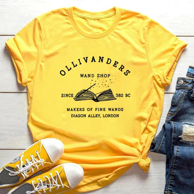 Ollivanders Wand Shop T Shirt Wizard Book Shop Shirt HP Shirts Book Nerd Aesthetic Clothes Magic Tee Unisex Short Sleeve Tops