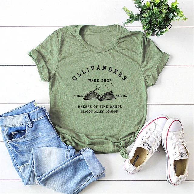 Ollivanders Wand Shop T Shirt Wizard Book Shop Shirt HP Shirts Book Nerd Aesthetic Clothes Magic Tee Unisex Short Sleeve Tops