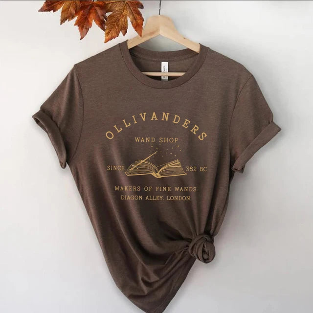 Ollivanders Wand Shop T Shirt Wizard Book Shop Shirt HP Shirts Book Nerd Aesthetic Clothes Magic Tee Unisex Short Sleeve Tops