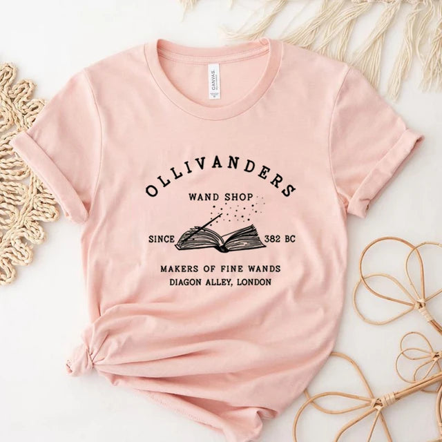 Ollivanders Wand Shop T Shirt Wizard Book Shop Shirt HP Shirts Book Nerd Aesthetic Clothes Magic Tee Unisex Short Sleeve Tops