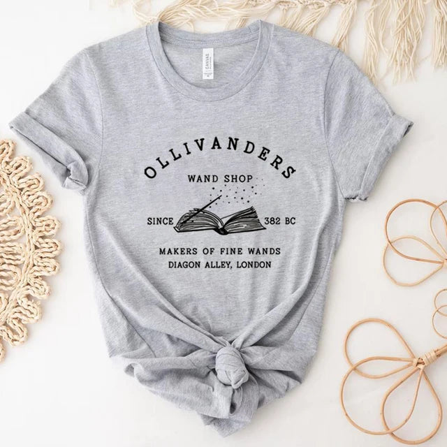 Ollivanders Wand Shop T Shirt Wizard Book Shop Shirt HP Shirts Book Nerd Aesthetic Clothes Magic Tee Unisex Short Sleeve Tops