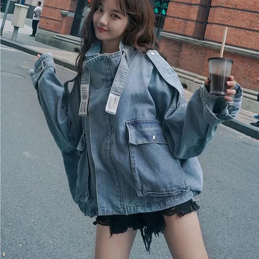 Oversized Women's Denim Jacket Large Size Korean Version Jacket Spring Autumn Loose  Fashion Retro Denim Jacket 2023 New