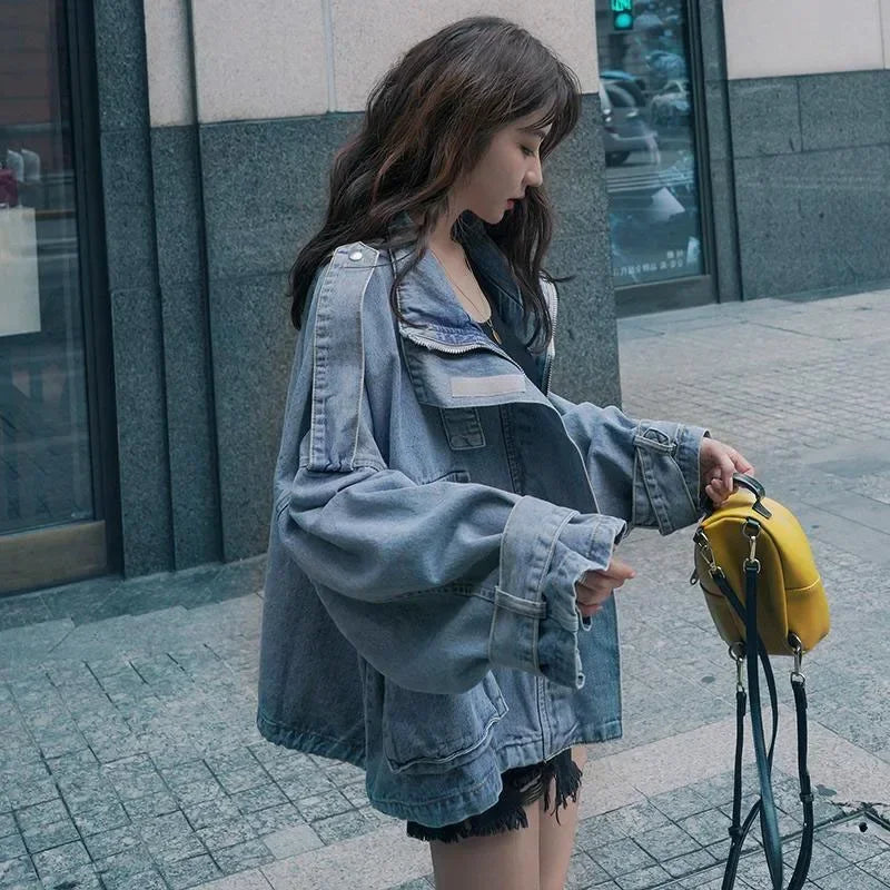 Oversized Women's Denim Jacket Large Size Korean Version Jacket Spring Autumn Loose  Fashion Retro Denim Jacket 2023 New