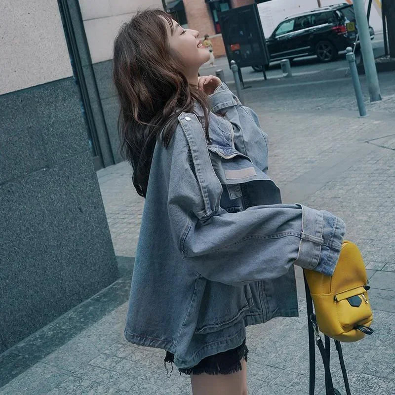 Oversized Women's Denim Jacket Large Size Korean Version Jacket Spring Autumn Loose  Fashion Retro Denim Jacket 2023 New