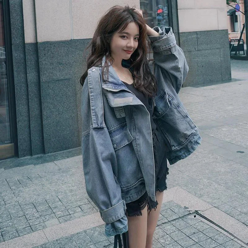 Oversized Women's Denim Jacket Large Size Korean Version Jacket Spring Autumn Loose  Fashion Retro Denim Jacket 2023 New