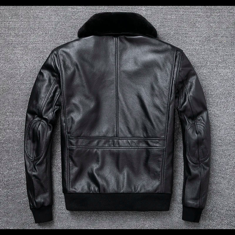 Plus Size Bust 140cm Bomber Men Genuine Leather Jacket Natural Fur Collar Classic Casual G1 Real Cowhide Mens Coat Winter Warm