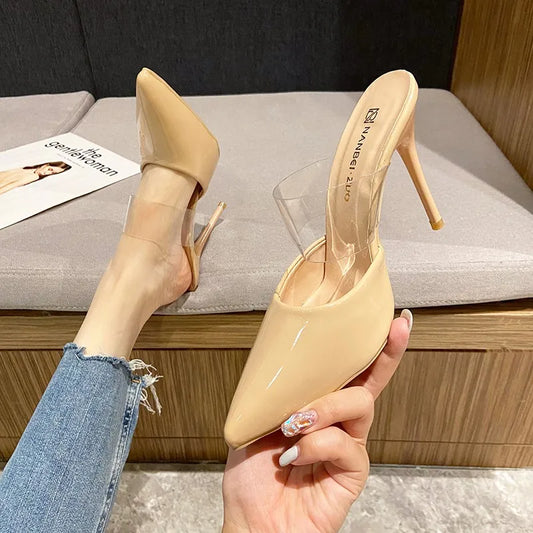 Pointed Toe High Heels Muller Slippers Women Summer Shoes Woman Fashion Metal Decoration Shallow Party Female Shoes