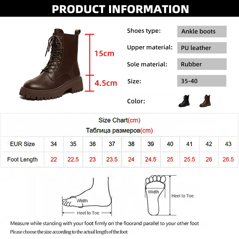 Rimocy Brown Pu Leather Ankle Boots for Women 2022 Autumn Winter Short Plush Motorcycle Boots Woman Vintage Lace Up Botas Shoes