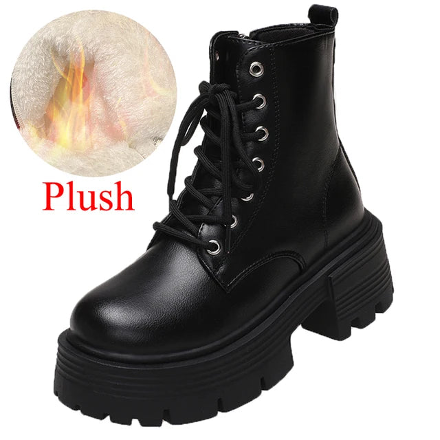 Rimocy Chunky Platform Combat Boots Women Autumn 2023 Pu Leather Ankle Boots Woman Non-Slip Thick Sole Motorcycle Botas Mujer