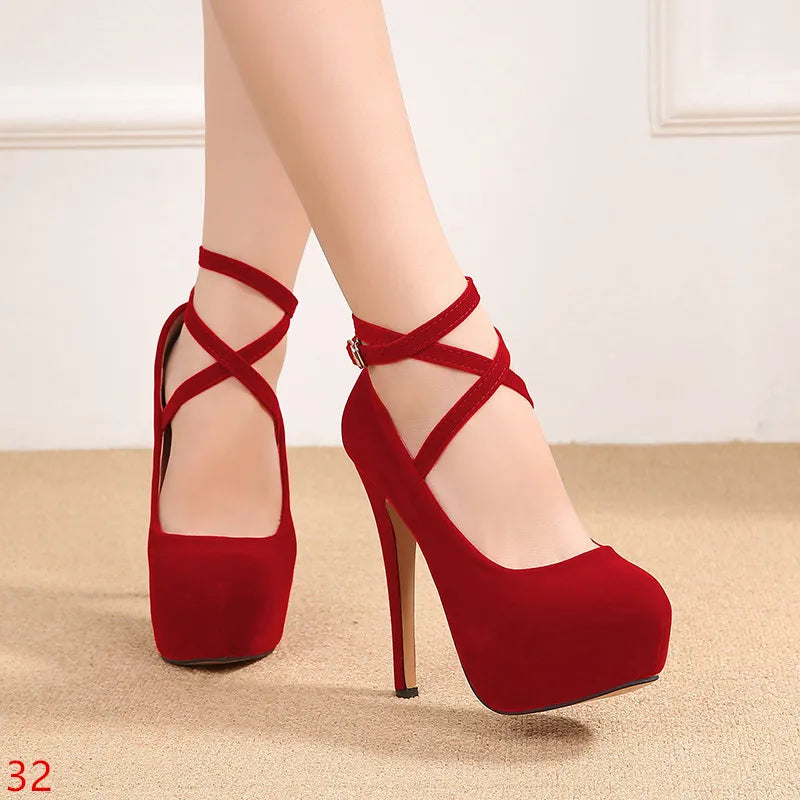 Spring Striptease High Heel Shoes on Platform Casual Blue Black Red Women's Stilettos Dance Evening Party Pumps Large Size 44 46