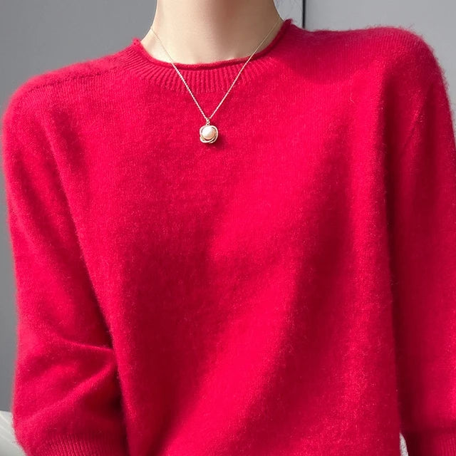 Summer Woman's Sweater Mid-Sleeve O-Neck T-Shirt Female Pullover Knitted Top Elegant 100% Wool Bloues  Large Size Tops Clothes