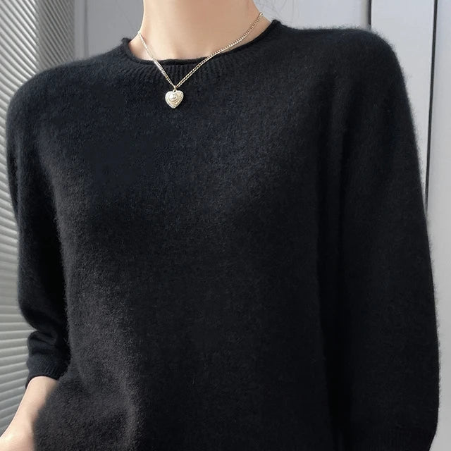 Summer Woman's Sweater Mid-Sleeve O-Neck T-Shirt Female Pullover Knitted Top Elegant 100% Wool Bloues  Large Size Tops Clothes