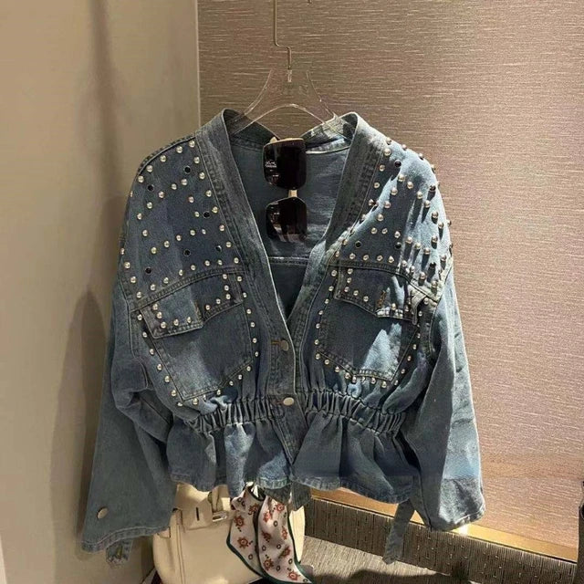 Vintage Loose Casual V Neck Women Denim Coat Simple Spring Autumn 2023 New All Match Women Jean Jackets Korean Style Chic Tops