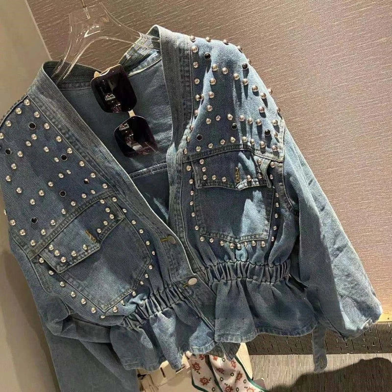 Vintage Loose Casual V Neck Women Denim Coat Simple Spring Autumn 2023 New All Match Women Jean Jackets Korean Style Chic Tops