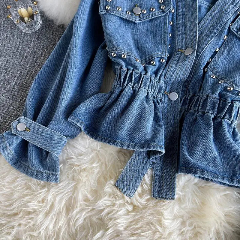 Vintage Loose Casual V Neck Women Denim Coat Simple Spring Autumn 2023 New All Match Women Jean Jackets Korean Style Chic Tops