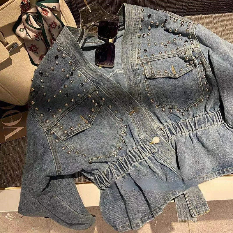 Vintage Loose Casual V Neck Women Denim Coat Simple Spring Autumn 2023 New All Match Women Jean Jackets Korean Style Chic Tops