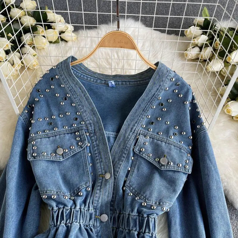 Vintage Loose Casual V Neck Women Denim Coat Simple Spring Autumn 2023 New All Match Women Jean Jackets Korean Style Chic Tops