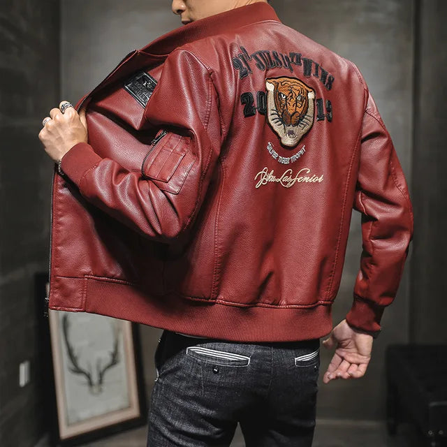 Winter Men's Leather Jacket Male Outerwear Embroidery Streetwear Casual PU Motorcycle Jacket Men Clothing Coat Biker Jacket BF35