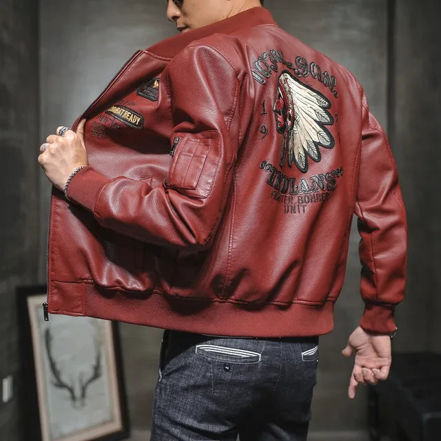 Winter Men's Leather Jacket Male Outerwear Embroidery Streetwear Casual PU Motorcycle Jacket Men Clothing Coat Biker Jacket BF35