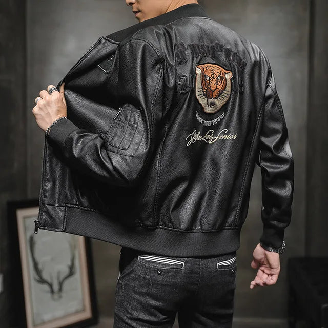 Winter Men's Leather Jacket Male Outerwear Embroidery Streetwear Casual PU Motorcycle Jacket Men Clothing Coat Biker Jacket BF35