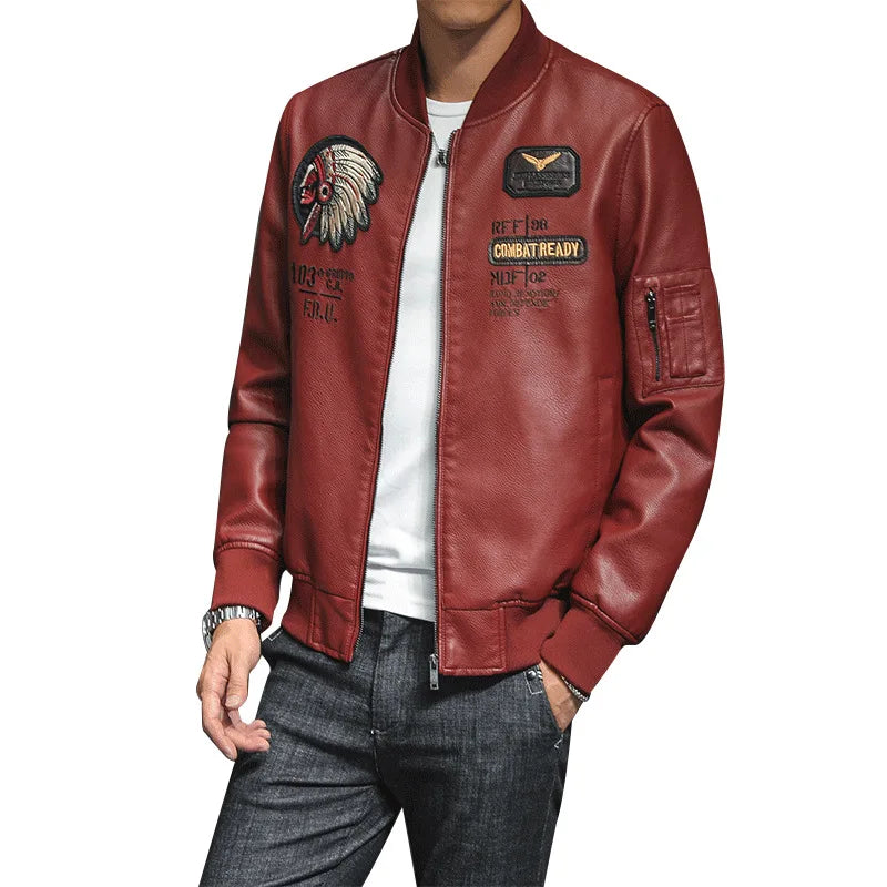 Winter Men's Leather Jacket Male Outerwear Embroidery Streetwear Casual PU Motorcycle Jacket Men Clothing Coat Biker Jacket BF35