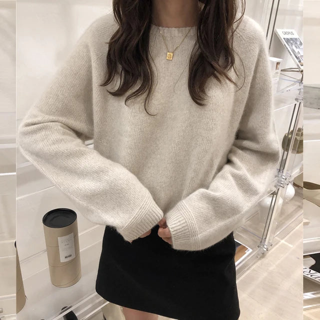 Winter Woman's Sweaters Thicken Basic Long Sleeve Pullover Female O-Neck Jumper Loose Large Size Tops 100% Wool Knitted Clothing